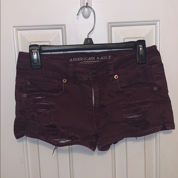 American Eagle Outfitters Pants - American Eagle Ripped Burgundy Jean Shorts